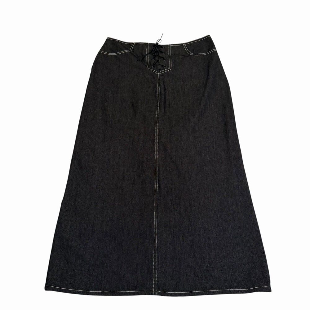 NWOT CLIO Vintage Dark Denim Maxi Skirt Wide Culotte Contrast Stitch Women's 8